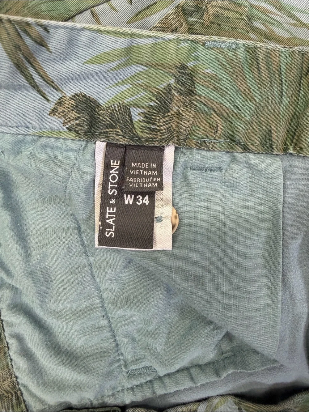 Slate & Stone Palm-Print Blue & Green Flat Front Shorts